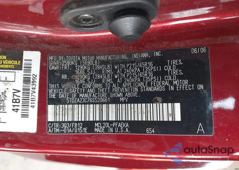 2006 Toyota Sienna Ce из США, поврежденный, VIN 5TDZA23C76S520661